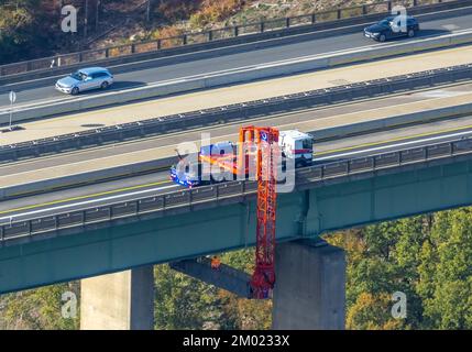 Luftaufnahme, Baustelle Brücke Inspektion Talbrücke Brunsbecke von Freeway A45, Dahl, Hagen, Ruhrgebiet, Nordrhein-Westfalen, Deutschland, Fre Stockfoto