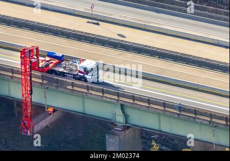 Luftaufnahme, Baustelle Brücke Inspektion Talbrücke Brunsbecke von Freeway A45, Dahl, Hagen, Ruhrgebiet, Nordrhein-Westfalen, Deutschland, Fre Stockfoto