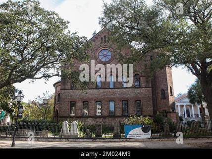 Blick auf die Circular Congregational Church in Charleston, South Carolina Stockfoto