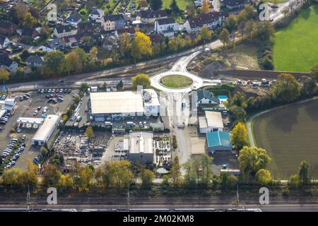 Luftaufnahme, Südkamener Spange, Baustelle mit Neubau, Verbindung zur Dortmunder Straße und Westicker Straße, Verkehrskreis, Kamen, Ruhr Stockfoto