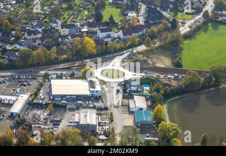 Luftaufnahme, Südkamener Spange, Baustelle mit Neubau, Verbindung zur Dortmunder Straße und Westicker Straße, Kreisverkehr, Lindemann O Stockfoto