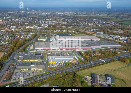 Luftaufnahme, Industriepark Henry-Everling-Straße, P3 Logistikparks, Arvato SCM Solutions, Tedi, Kamen, Ruhrgebiet, Nordrhein-Westfalen, Deutschland, Stockfoto