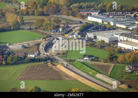 Luftaufnahme, Südkamener Spange, Baustelle mit Neubau, Verbindung zur Dortmunder Straße und Westicker Straße, Industriegebiet Westicker S. Stockfoto