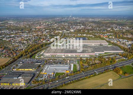 Luftaufnahme, Industriepark Henry-Everling-Straße, P3 Logistikparks, Arvato SCM Solutions, Tedi, Kamen, Ruhrgebiet, Nordrhein-Westfalen, Deutschland, Stockfoto