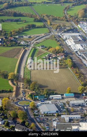 Luftaufnahme, Südkamener Spange, Baustelle mit Neubau, Verbindung zur Dortmunder Straße und Westicker Straße, Verkehrskreis, Kamen, Ruhr Stockfoto