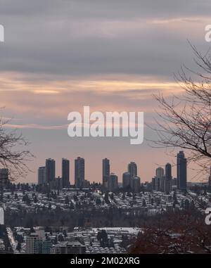 Die Winter Skyline von Burnaby in British Columbia, Kanada Stockfoto