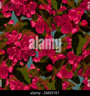 Nahtloses Muster Viva Magenta. Aquarell-Darstellung roter Wildblumen. Trendige Farbe 2023. Realistisches Digitalpapier Stockfoto