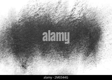 Schwarzer Pinsel streichelt Ölfarben auf weißem Papier. Isolierter weißer Hintergrund. Abstrakte Kunst kreativen Hintergrund. Platz für Text. Künstler Textur schmiert Linie gemalt Pinsel schwarz Acryl Nahaufnahme. Speicherplatz kopieren Stockfoto