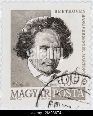 Foto einer Briefmarke aus Ungarn Ludwig van Beethoven 1770-1827 Composer Personalities and Anniversaries 1960 Series Stockfoto