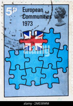 Foto einer britischen Briefmarke, britischer Eintrag in die EWG-Serie 1973 Stockfoto