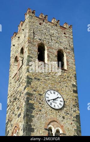 Turm, Chiesa di San Giovanni Battista, Kirche, Monterosso al Mare, Cinque Terre, Ligurien, Italien, Europa, UNESCO-Weltkulturerbe Stockfoto
