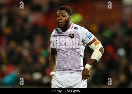 Gloucester, Großbritannien. 03.. Dezember 2022. Emmanuel Iyogun of Northampton Saints während des Gallagher-Premiership-Spiels Gloucester Rugby vs Northampton Saints im Kingsholm Stadium, Gloucester, Vereinigtes Königreich, 3.. Dezember 2022 (Foto von Nick Browning/News Images) in Gloucester, Vereinigtes Königreich, 12/3/2022. (Foto von Nick Browning/News Images/Sipa USA) Guthaben: SIPA USA/Alamy Live News Stockfoto