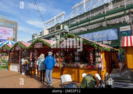 Christkindlmarket in Wrigley Field, Chicago, Illinois. Stockfoto