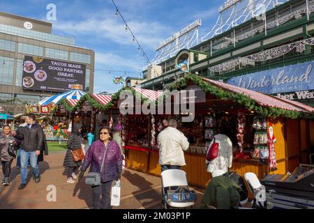 Christkindlmarket in Wrigley Field, Chicago, Illinois. Stockfoto