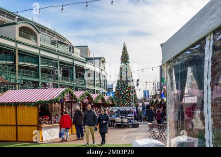 Christkindlmarket in Wrigley Field, Chicago, Illinois. Stockfoto