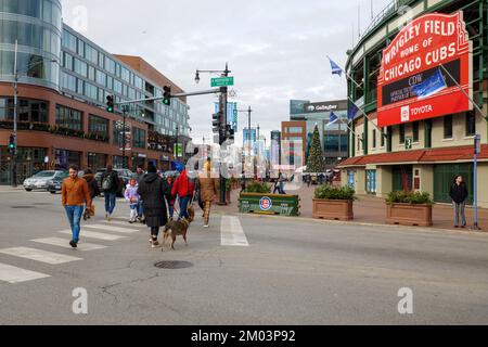 Wrigley Field in Clark und Addison Street, Chicago, Illinois. Stockfoto