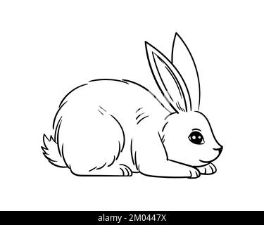 Verschiedene niedliche Hasen, Frühling, osterhase im Sketch-Stil. Kaninchen sitzt, schläft und springt Vektorgrafik isoliert auf weiß. Doodle-Stil, Handzeichnung, Grafik. Stock Vektor