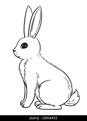 Verschiedene niedliche Hasen, Frühling, osterhase im Sketch-Stil. Kaninchen sitzt, schläft und springt Vektorgrafik isoliert auf weiß. Doodle-Stil, Handzeichnung, Grafik. Stock Vektor