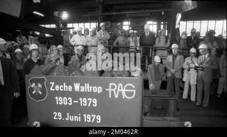 Mit dem letzten Hund beendete das Kohlebergwerk Waltrop seine Kohleförderung auf dem Kohlefeld am 29.06.1979 in Dortmund-Waltrop, Deutschland, Dortmund, Europa Stockfoto