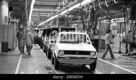 Produktion des Golfs im VW-Werk am 10.05.1979 in Wolfsburg, Deutschland, Europa Stockfoto