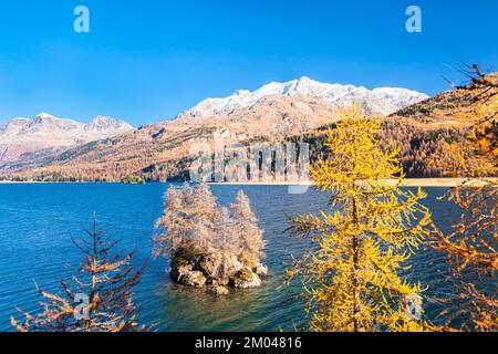 Lake Sils, Schweiz an einem wunderschönen sonnigen Tag im Oktober Stockfoto