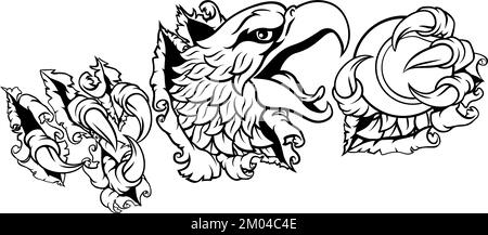 Glatze Eagle Hawk Ripping Tennis Ball Mascot Stock Vektor