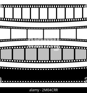 Kollektion mit gebogenen Filmstreifen. Alte Retro-Filmstreifen. Analoges Videoaufnahmematerial. Vektorgrafik Stock Vektor