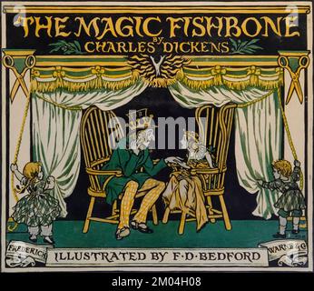 Illustriert von F. D. Bedford aus dem Buch " The Magic Fishbone " von Charles Dickens, 1812-1870, Publikationsdatum 1922 Veröffentlicht von Frederick Warne & Co. Ltd König Watkins der erste ist der Vater der liebenswerten und liebenswürdigen Prinzessin Alicia und ein Stamm von 18 weiteren Lieblingen. Zwischen ihren Geldproblemen, der Krankheit der Königin und den schaurigen Taten der Kinder, sind der König und seine älteste Tochter ziemlich überfordert von Verantwortung. Aber ein zufälliges Treffen mit der guten Fee Grandmarina bringt ein wenig Magie in ihr Leben und führt die ganze Familie zu Gesundheit und Glück. Sie Stockfoto