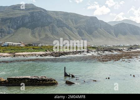 Teil des Una-Schiffbruchs in Stony Point, mit Bettys Bay im Hintergrund sichtbar Stockfoto