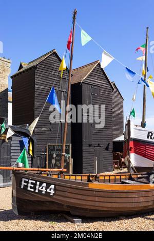 Hastings Fishermen's Museum und traditionelle Hütten mit schwarzem Hochnetz Hasting's Net Shops auf der Stade Hastings Old Town Hastings East Sussex England UK Stockfoto