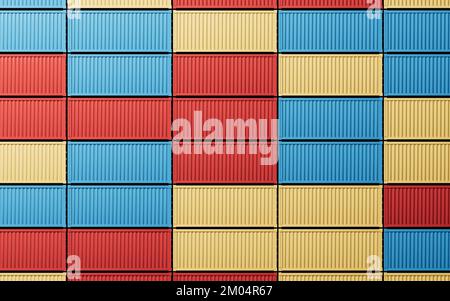 Frachtcontainer, Fracht und Export, 3D-Rendering. Digitale Zeichnung. Stockfoto