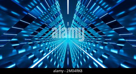Dunkler Tunnel mit leuchtendem Licht, 3D-Rendering. Digitale Zeichnung. Stockfoto