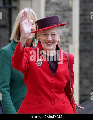 Königin Margrethe II. Von Dänemark besucht die dänische Kirche St. Katharine in Camden, um ihren Gottesdienst zu Ehren ihres Goldenen Jubiläums nach ihrem Thronantritt am 14. Januar 1972 zu feiern. Foto: Sonntag, 4. Dezember 2022. Stockfoto