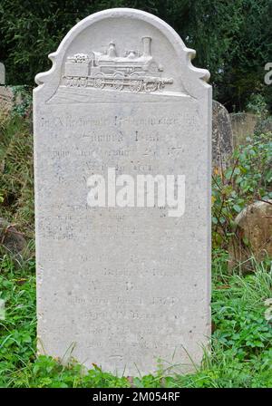 Grabstein mit Zug auf dem alten Friedhof Southampton Stockfoto