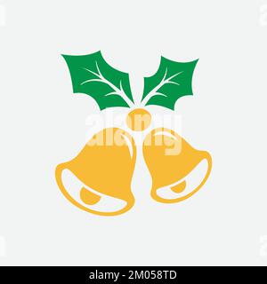 Goldene Weihnachtsglocken mit Blättern. Weihnachtsglocke Weihnachtsdekoration. Vektordarstellung Stock Vektor