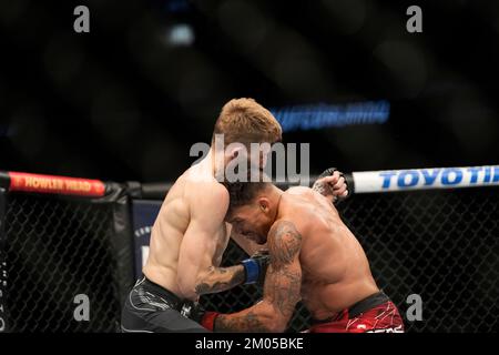 ORLANDO, FL - Dezember 3: Eryk anders (L) und Kyle Daukaus (R) treten in die Achtecke für einen 3-Runden-Kampf im Amway Center für UFC Orlando - Thompson gegen Holland : Evevnt am 3. Dezember 2022 in ORLANDO, FL, USA. (Foto: Louis Grasse/PxImages) Stockfoto