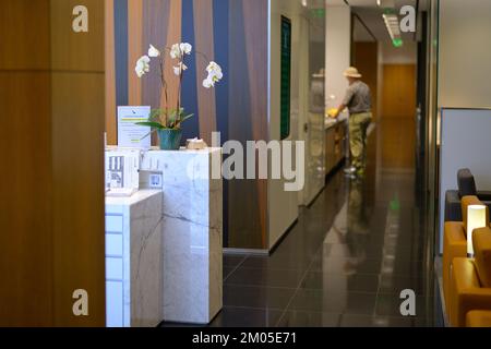 Cathay Pacific (CX) Business und First Class Lounge am Flughafen San Francisco CA Stockfoto