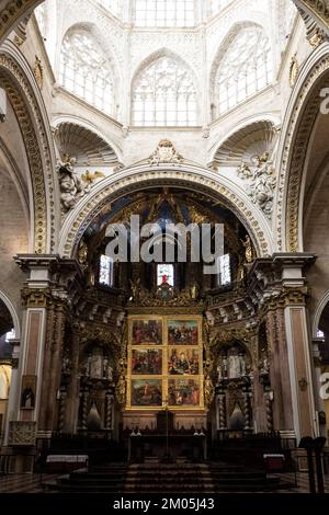 Architektonische Details der Kathedrale von Valencia, auch bekannt als Marienkathedrale, eine römisch-katholische Kirche in der historischen Innenstadt der Stadt Stockfoto