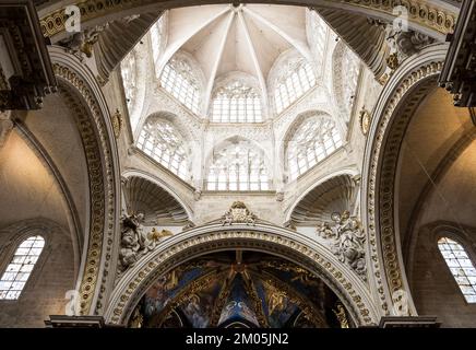 Architektonische Details der Kathedrale von Valencia, auch bekannt als Marienkathedrale, eine römisch-katholische Kirche in der historischen Innenstadt der Stadt Stockfoto
