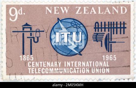 Foto eines neuseeländischen Briefmarkenzentrums der Internationalen Fernmeldeunion (ITU) 1965 Stockfoto