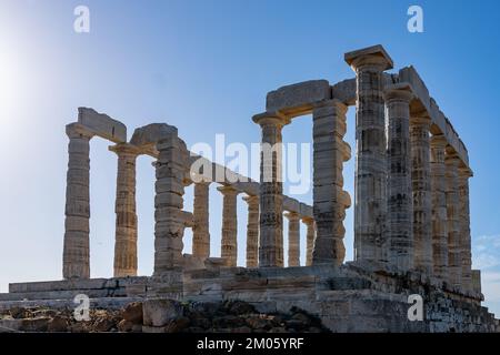 Kap Sounion (Tempel des Poseidon) an der Südspitze Griechenlands Stockfoto