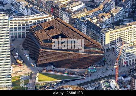 Luftblick, Business-Center Kö Bogen II mit Hornstrahlvegetation am Gustav-Gründgens-Platz im Stadtzentrum von Düsseldorf, Rheinland, Nordrhein-Westp Stockfoto