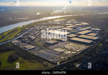 Luftaufnahme, Logport I, Terminal-Containerhafen am Rhein im Bezirk Friemersheim in Duisburg, Ruhrgebiet, Nordrhein-Westfalen, Deutschland Stockfoto