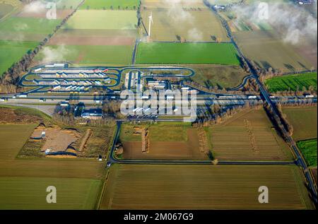 Luftaufnahme, Baustelle und Erweiterung des Autobahndienstes am Haarstrang der A44 Jahre im Bezirk Westbüderich in Werl, Sauerland, Nor Stockfoto