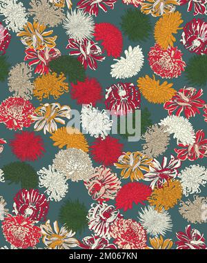 Nahtlos abstraktes, farbenfrohes handgezeichnetes Blumendesign, bereit für Textildrucke. Stockfoto