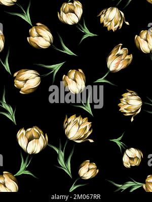 Nahtloses Blumendesign auf farbigem Hintergrund bereit für Textildrucke. Stockfoto