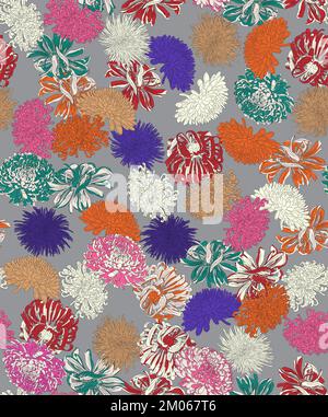 Nahtlos abstraktes, farbenfrohes handgezeichnetes Blumendesign, bereit für Textildrucke. Stockfoto