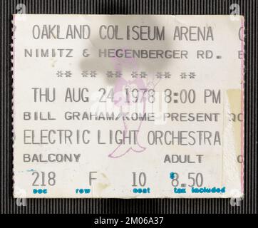 Oakland, Kalifornien - 24. August 1978 - Kartenabschnitt für ELO-Konzert in der Oakland Coliseum Arena Stockfoto