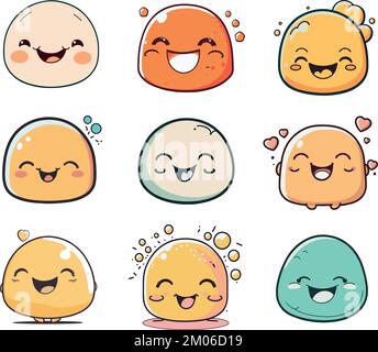 Süße Vektor-Cartoon-Smily-Gesichter, Lächeln-Emotionen Stock Vektor