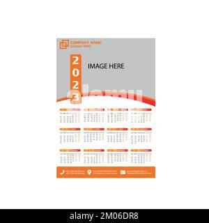 Kalenderdesign für 2023 mit zwei Farben, CMYK-Druckfertig, vollständig bearbeitbar und vollständig anpassbar. Stock Vektor